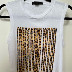 Alexander Wang White Leopard Logo Tee, Size Small